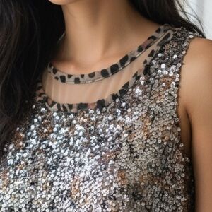 Elie Tahari for Bergdorf Goodman Metallic Leopard Sequin Tank Top